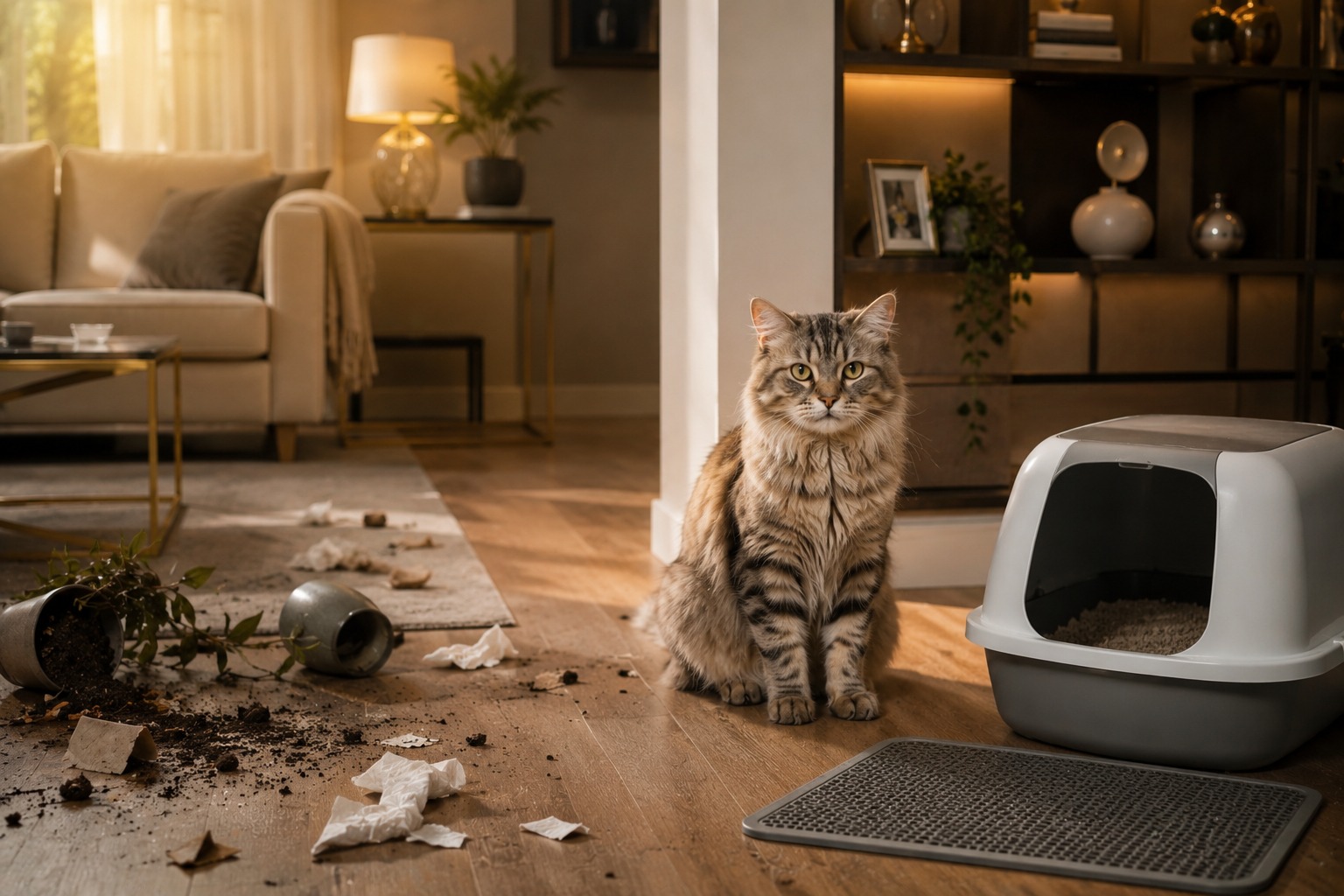 Uncleanliness in cats (Billiyon ki gandagi failane ki aadat) — Bach Flower Remedy for cat-litter-issues, stubborn-cat, cat-training